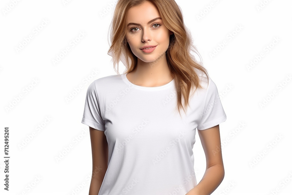 Woman in White Tshirt Mockup created with Generative AI Woman in White Tshirt Mockup created with Generative AI