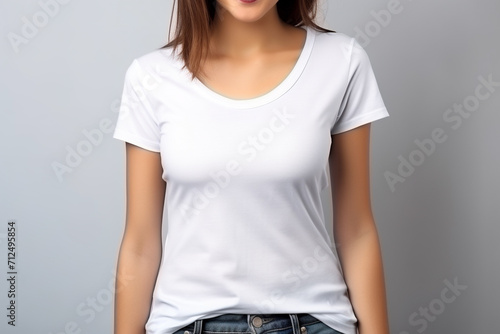 Woman in White Tshirt Mockup created with Generative AI