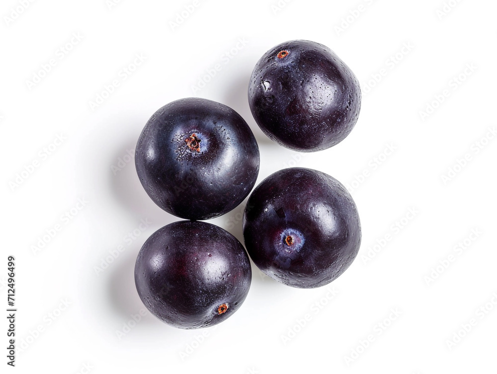 Fresh acai berries isolated on white background in a minimalist style. Fresh acai berries isolated on white background in a minimalist style.