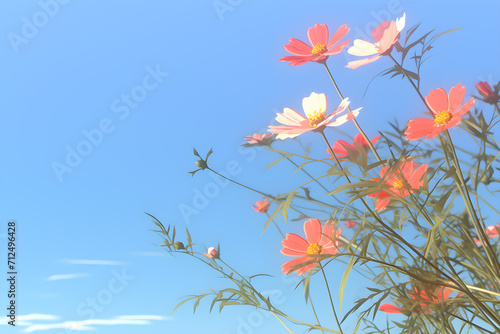 poppies on blue sky background