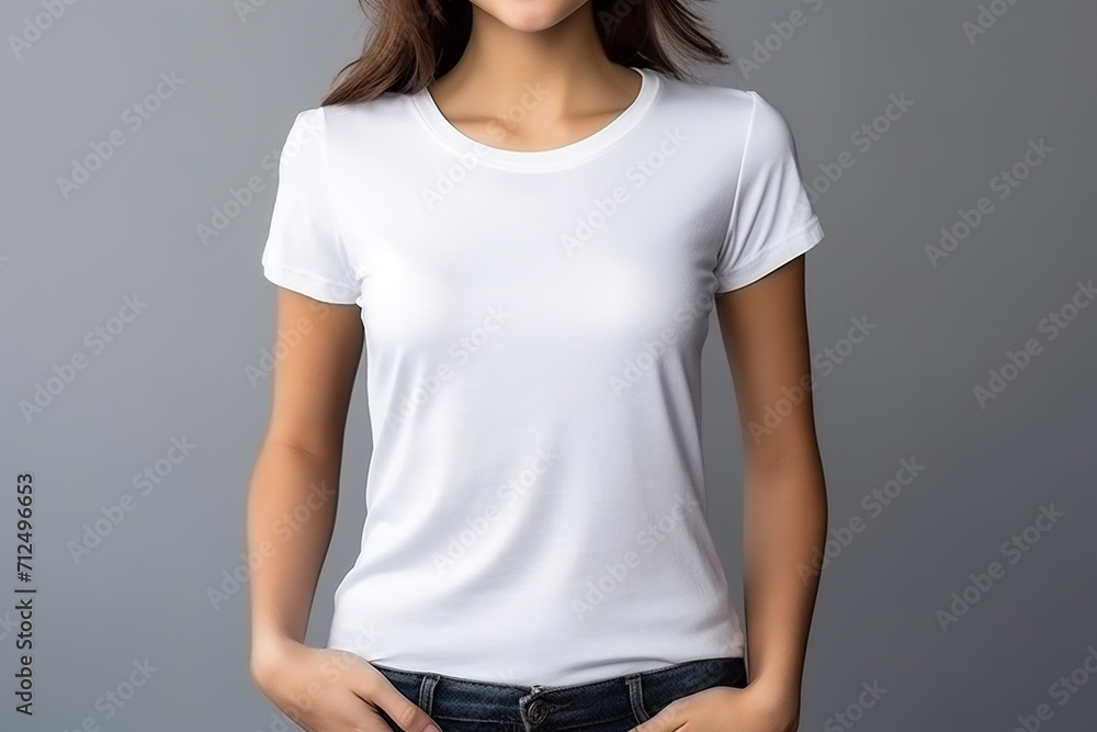 Woman in White Tshirt Mockup created with Generative AI Woman in White Tshirt Mockup created with Generative AI