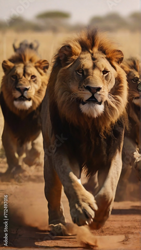 A group of lions walking in field