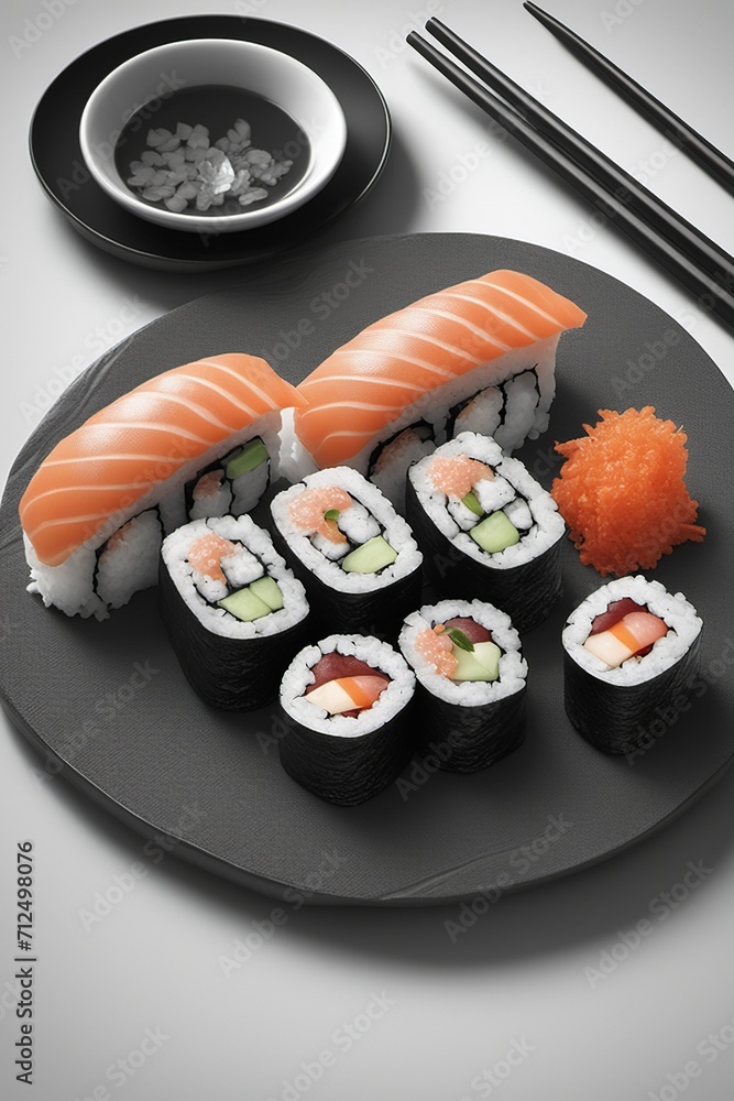 Delicious Sushi Assortment Illustration with Artistic Flair Delicious Sushi Assortment Illustration with Artistic Flair