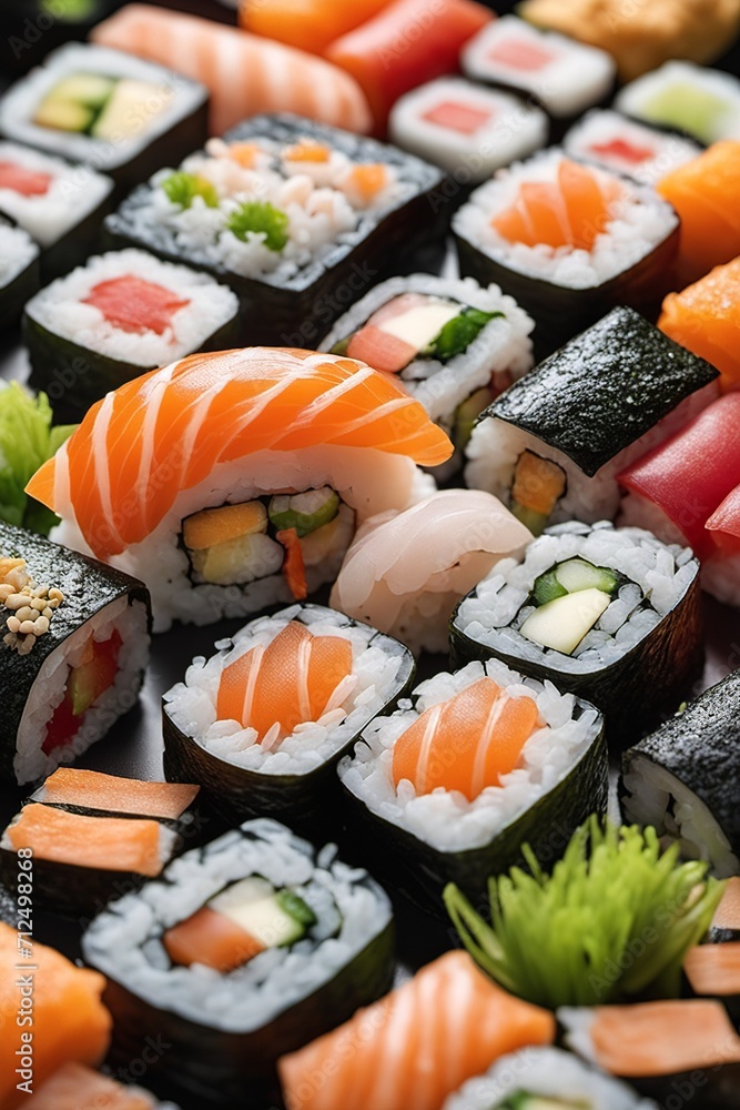 Delicious Sushi Assortment Illustration with Artistic Flair Delicious Sushi Assortment Illustration with Artistic Flair