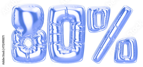 80 Percent Blue  Balloon 3D Number