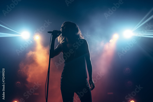 female singer on stage at concert or maybe professional speaker or motivator generative ai