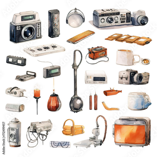 Watercolor Clipart of item Technology and electrical appliance element and equipment