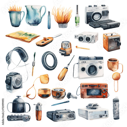 Watercolor Clipart of item Technology and electrical appliance element and equipment