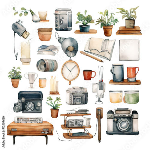 Watercolor Clipart of item Technology and electrical appliance element and equipment