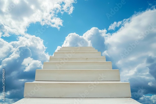 Heavenly progression White ladder implies success against the sky backdrop