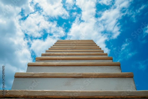 Success elevation Ladder reaching towards the sky signifies achievement