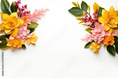 Tropical summer flower isolated in the white copy space background. Colorful flower decoration concept for wedding invitation. 