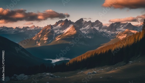 Rocky mountains range and clouds sunset landscape Travel view wilderness nature tranquil scenery © Adi