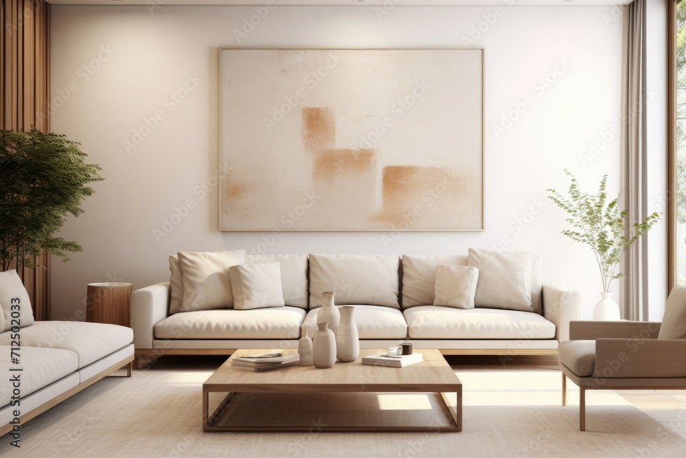 A coastal cozy living room with soft white sofa. Living room home interior design with soft beige wall background. A coastal cozy living room with soft white sofa. Living room home interior design with soft beige wall background.