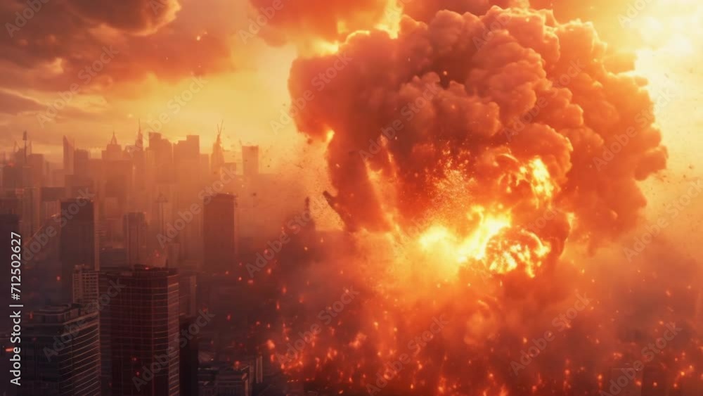 Problem Explosion Nuclear bomb explosion above city. Third world war concept. Arms race ...