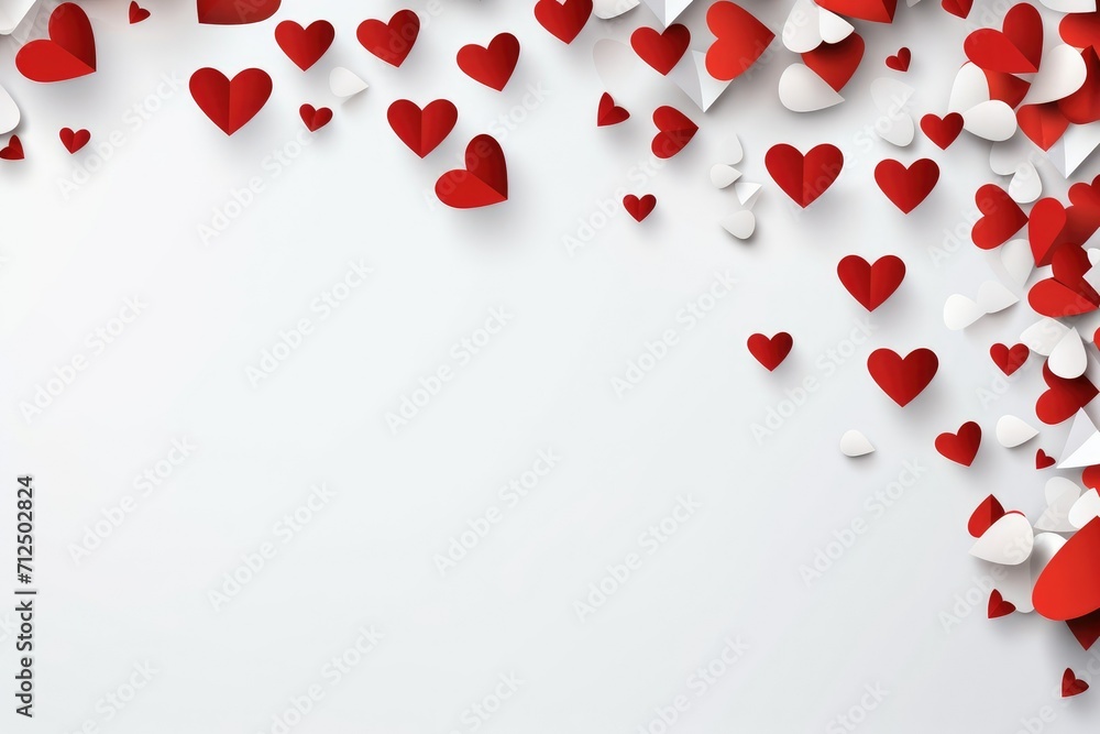 Red and white paper heart shape isolated in white background. Paper cut decorations background concept for Valentine's day
