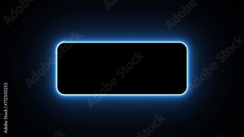 Looping square glowing neon frame effect, black background.