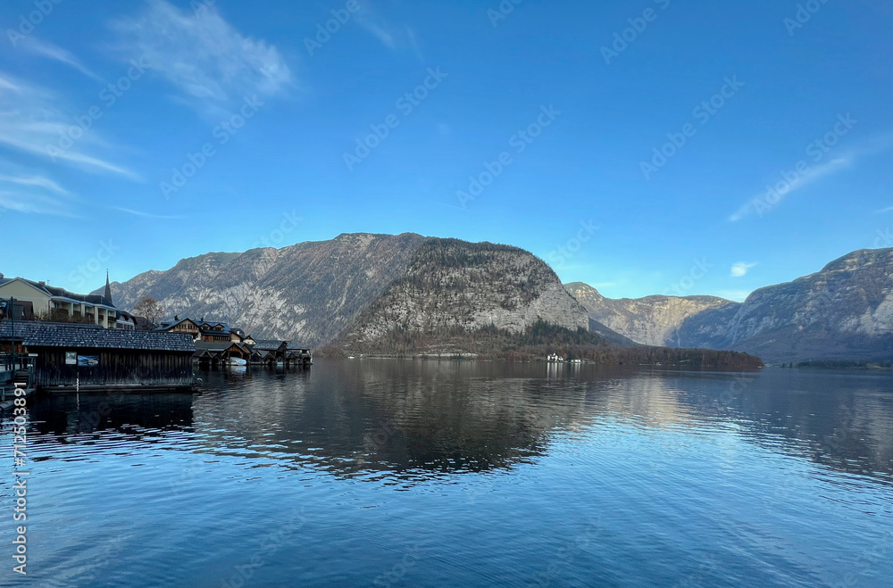 The dockage at the lake shore in Hallstatt, Austria