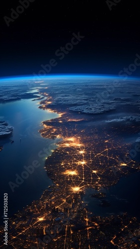 Generative AI View from space earth oceans and lights from image