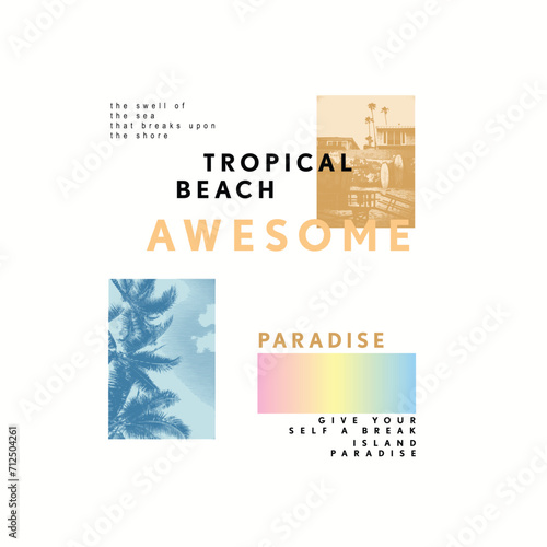 tropical Beach Awesome Paradise Summer palm tree graphic design poster