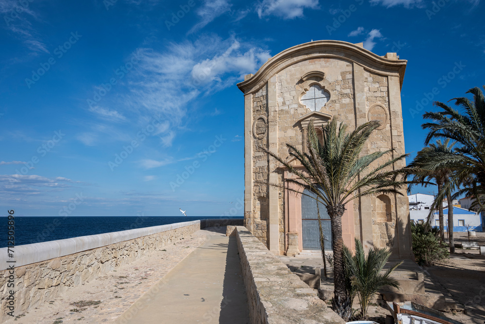 Naklejka premium Church of San Pedro y San Pablo, in the Tabarca Island, municipality of Alicante, Spain. It was built in 1.770.