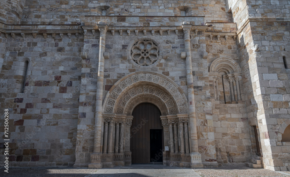 South portal of the Church of San Juan Bautista, located in Zamora, Spain. It is a Romanesque temple built in the second half of the 12th century and part of the following century