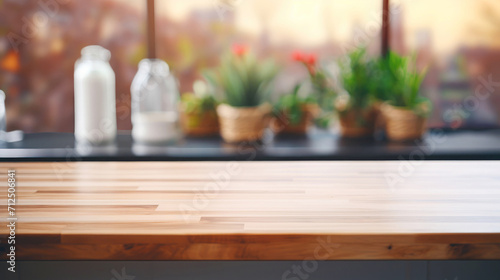 Mockup for products on a wooden counter in a modern home