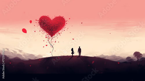 minimalistic romantic couple with big heart background © WinLion