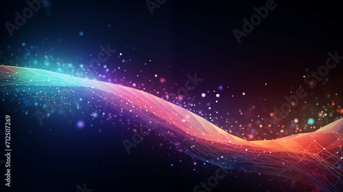 A colorful abstract technology wallpaper background with glowing lines and dots. 