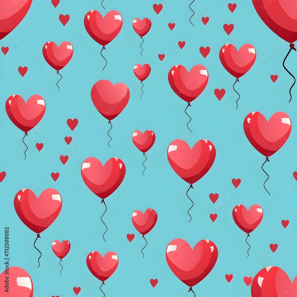 Heart Balloon for Valentine's Day with seamless pattern
