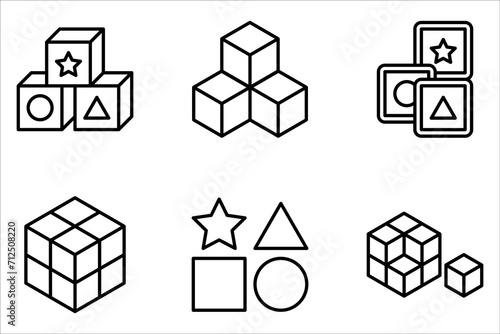 Building blocks line icon set. Outline symbol of toys and construction. Editable stroke flat on white background