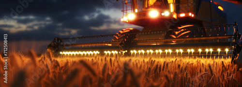 Combine Harvester in Action on a Wheat Field during Grain Harvest