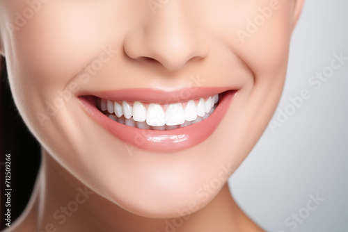 close up portrait of a woman smiling with white teeth and no background generative ai