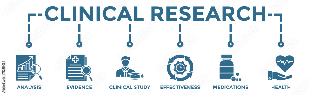 Clinical research banner web icon vector illustration concept with icon of analysis, evidence, clinical study, effectiveness, medications and health Clinical research banner web icon vector illustration concept with icon of analysis, evidence, clinical study, effectiveness, medications and health