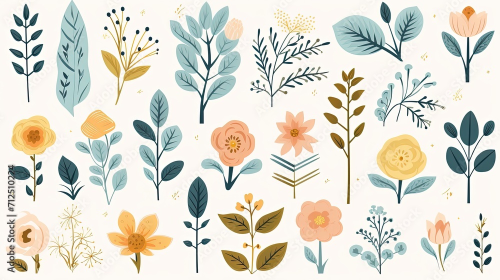 collection of vector watercolor spring wild flowers