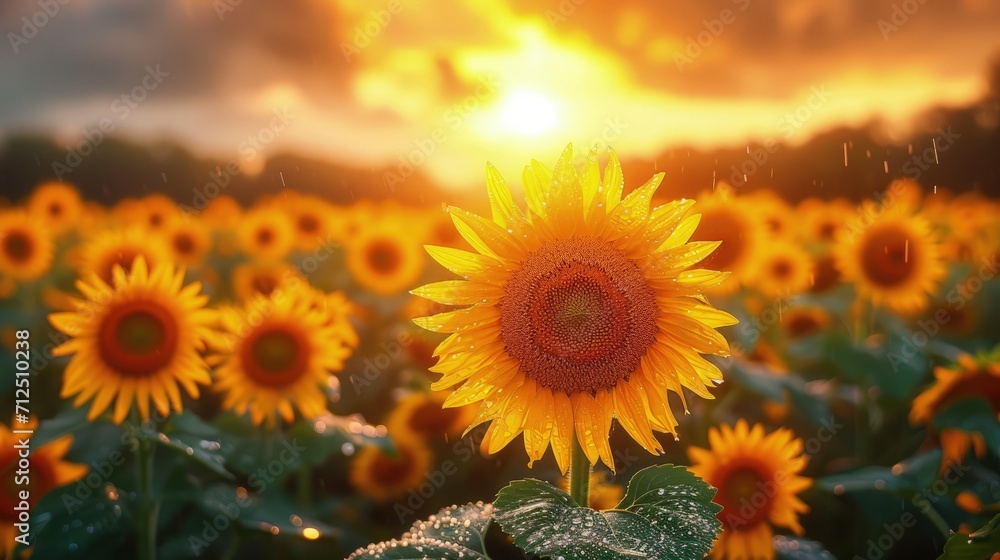 Fototapeta premium Beautiful Sunflower Field sunrise