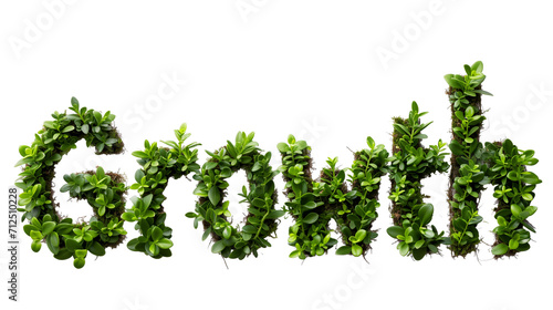 The word Growth composed of green plants isolated on a transparent background 