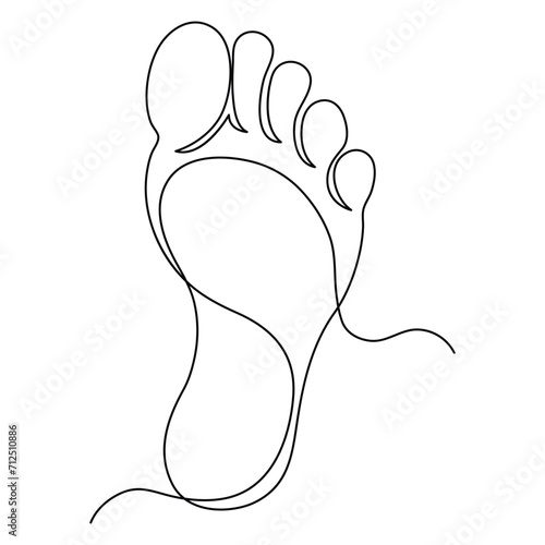 Continuous one line art drawing of bare foot in simple style and outline vector art illustration
