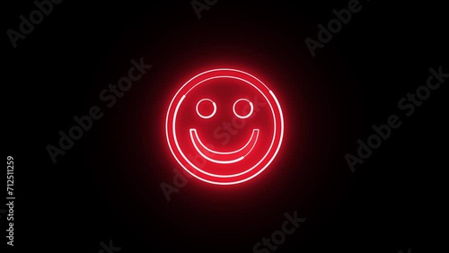 Neon glowing neon line Smiley face icon animation isolated on black background. Happy smiley chat symbol. Abstract smile icon animation.4K Video motion graphic animation.