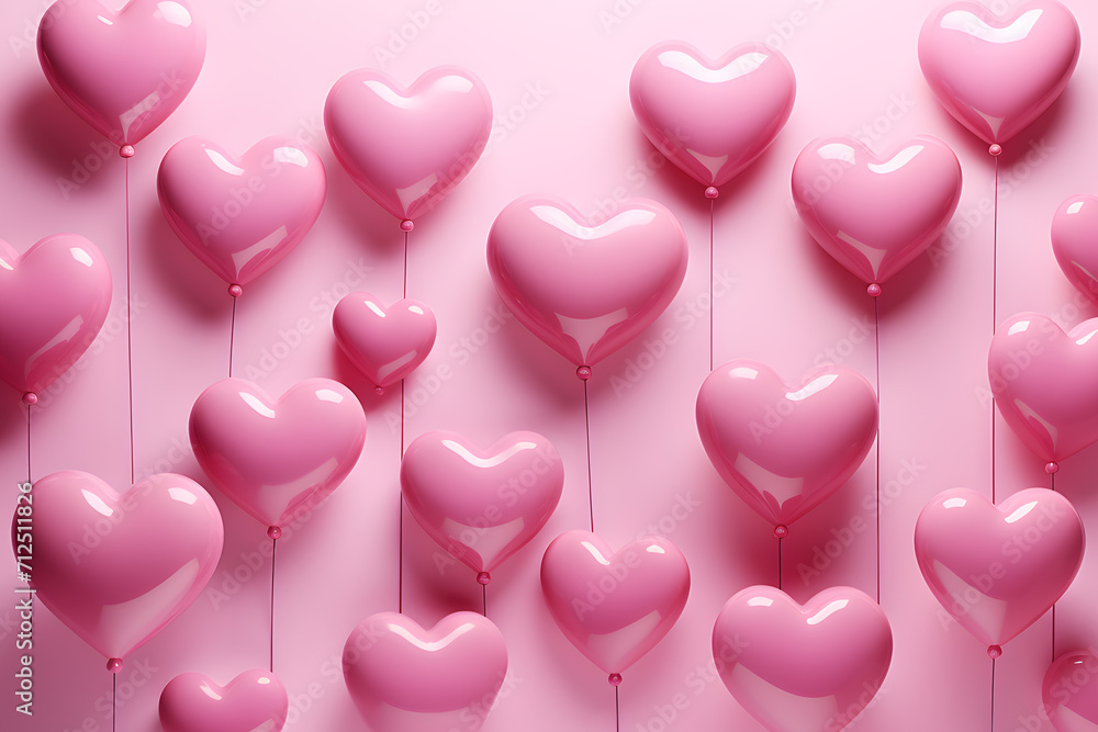 Pink Heart Balloons on Pink Background for Valentine's