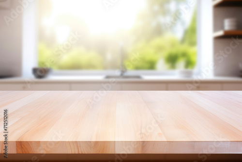 Business presentation template on a clean wooden table in the kitchen