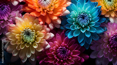 Colorful chrysanthemum flower macro shot. Chrysanthemum rainbow flower background., Generate AI © VinaAmeliaGRPHIC