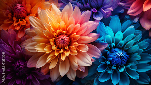 Colorful chrysanthemum flower macro shot. Chrysanthemum rainbow flower background., Generate AI