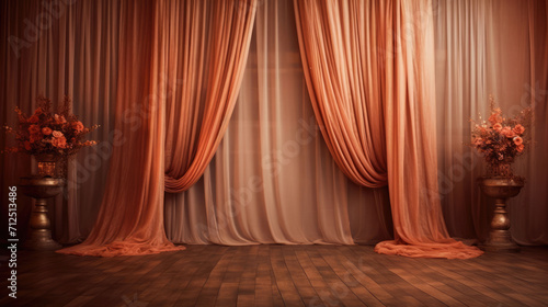 Elegance meets simplicity in this captivating empty room with a graceful curtain backdrop  offering a versatile photo setting