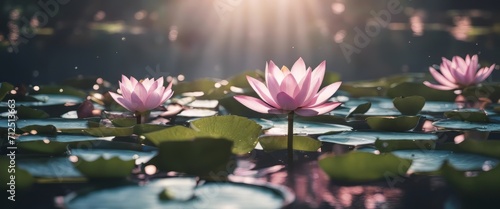 Zen inspired illustration of water lilies with large space for text