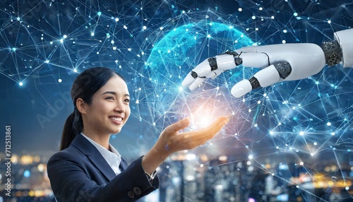 AI, Machine Learning, Robot and Human Contact Hands on Big Data Network Connections.