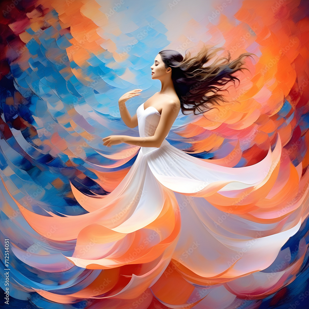 abstract background, woman in a dress