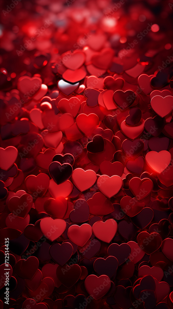 Red hearts, lights, sparkles and bokeh background. Valentine's Day card