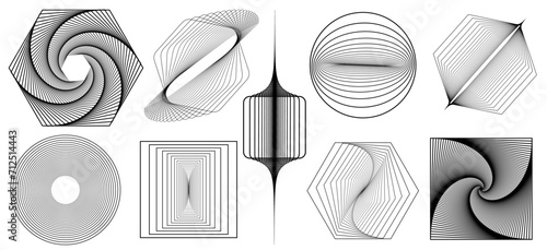 Brutalist abstract geometric set with shapes and grids. Brutal contemporary figure circle, rectangle, oval, spiral. Swiss design aesthetic. Vector illustration