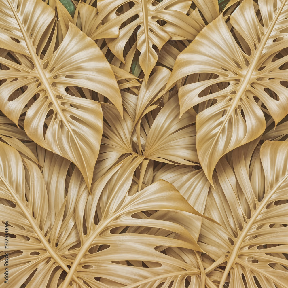 Golden monstera leaves background design resource - generated by ai Golden monstera leaves background design resource - generated by ai